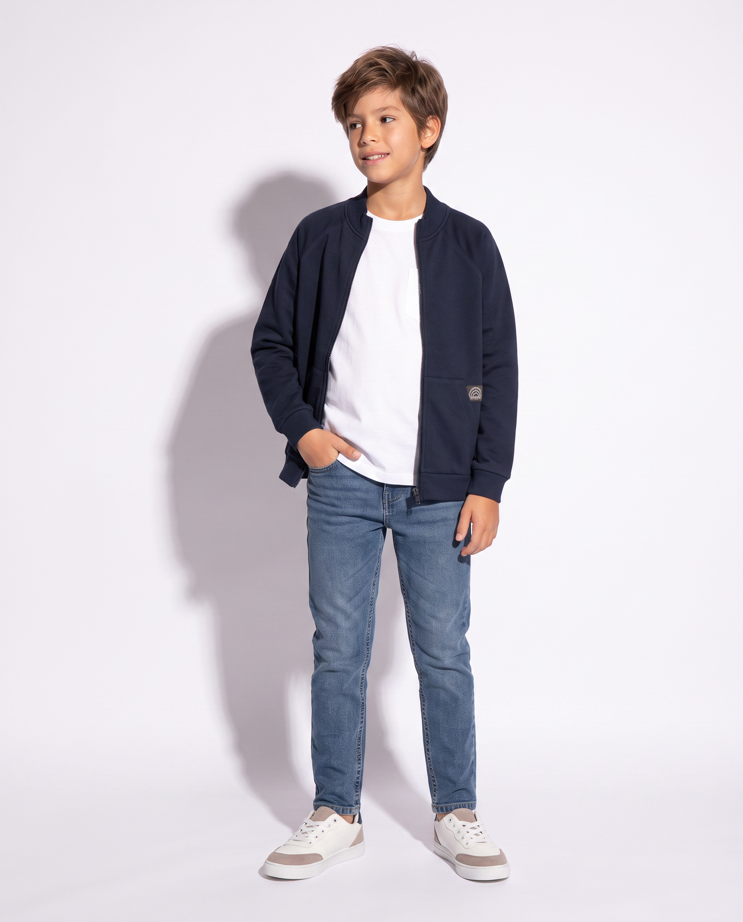 Felpa con zip e tascone frontale - Blu