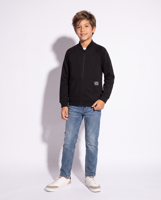 Felpa con zip e tascone frontale - Nero
