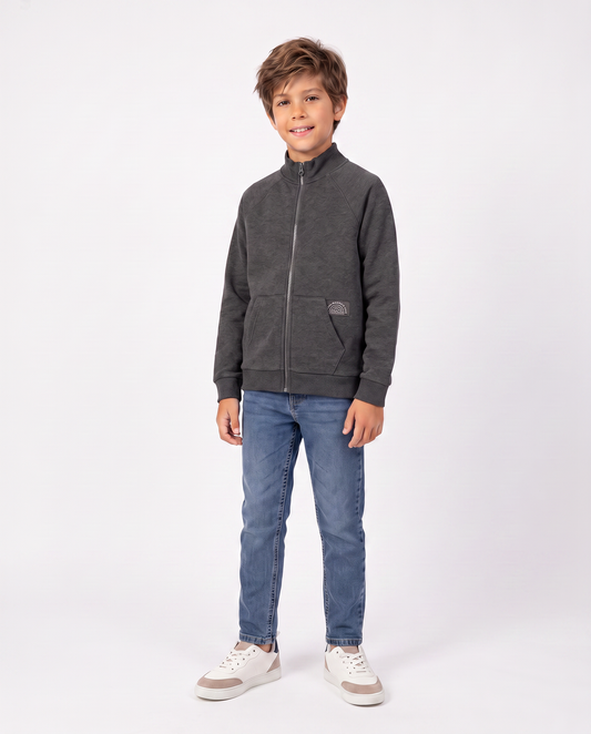 Felpa con zip e tascone frontale - Grigio mel.
