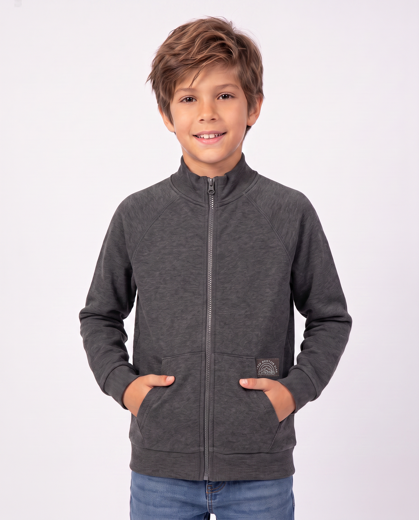Felpa con zip e tascone frontale - Grigio mel.