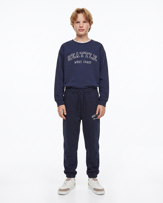 Jogger college con ricamo e tasche - Blu