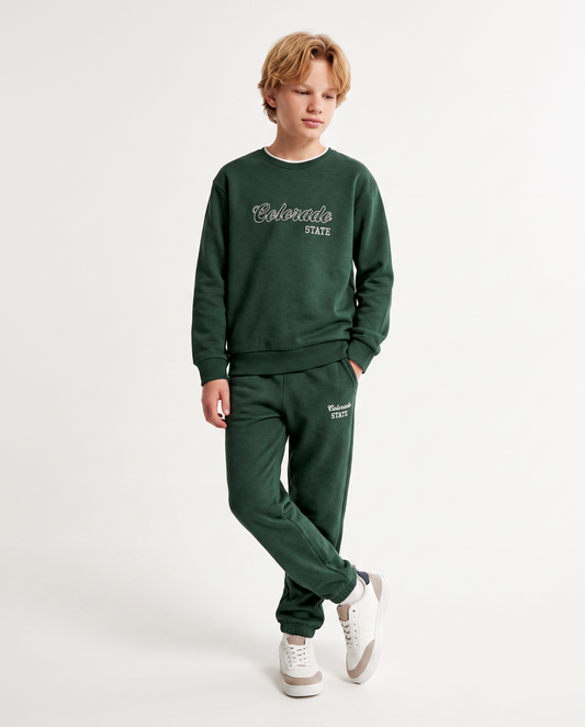 Jogger college con ricamo e tasche - Verde abete