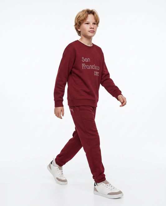 Jogger college con ricamo e tasche - Bordeaux