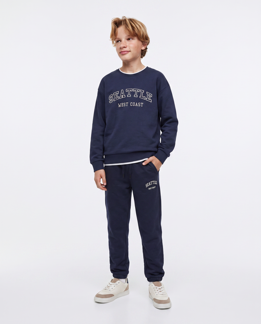 Felpa girocollo con ricamo e comfort - Blu