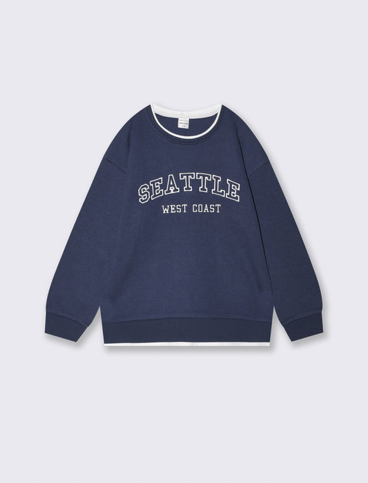 Crewneck sweatshirt with embroidery and comfort - Blue