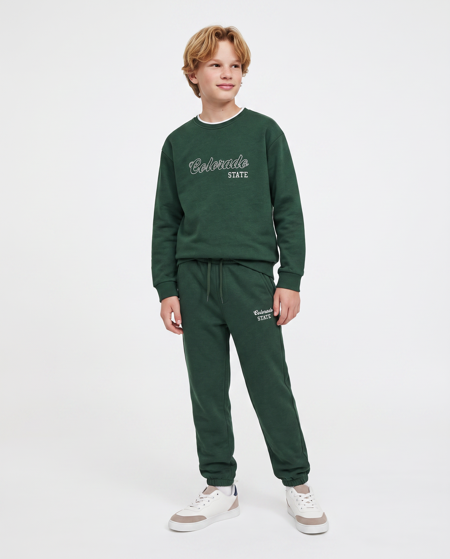 Felpa girocollo con ricamo e comfort - Verde abete