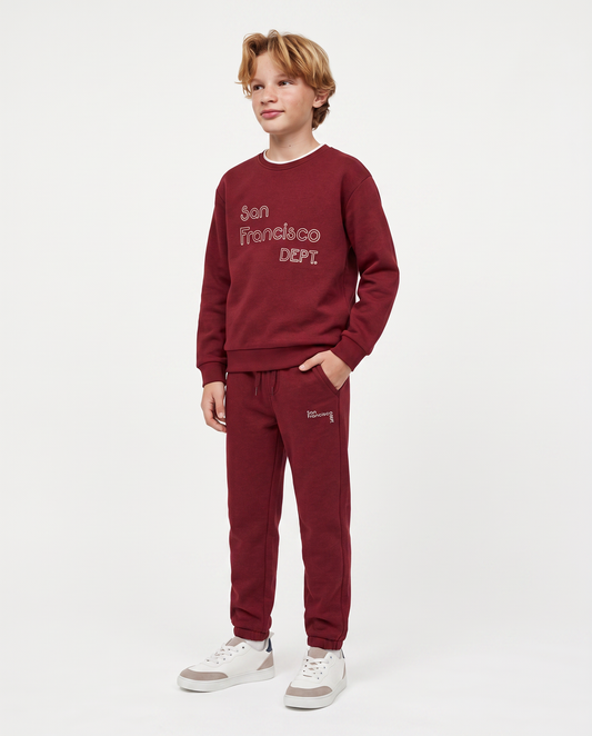 Felpa girocollo con ricamo e comfort - Bordeaux
