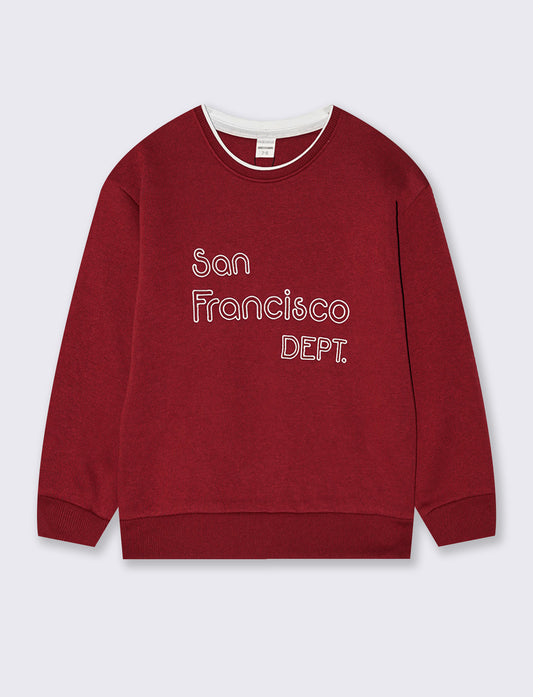Crewneck sweatshirt with embroidery and comfort - Red