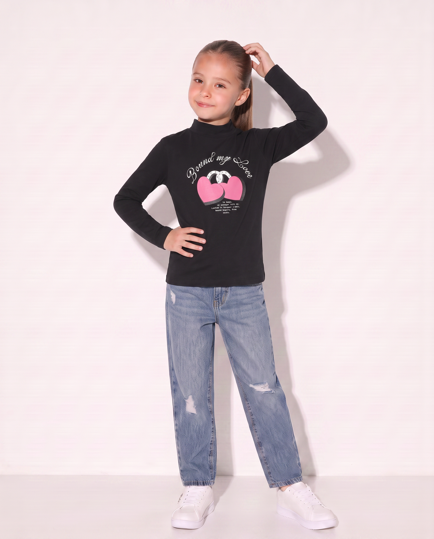 Long Sleeve Cotton Stretch Pullover - Black