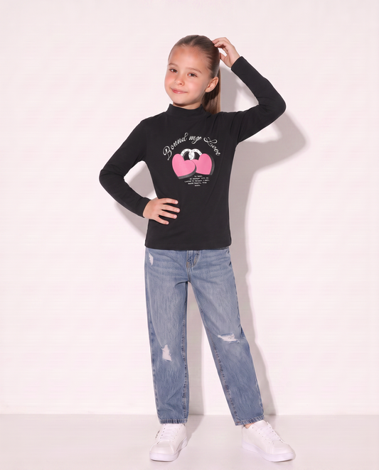 Long Sleeve Cotton Stretch Pullover - Black