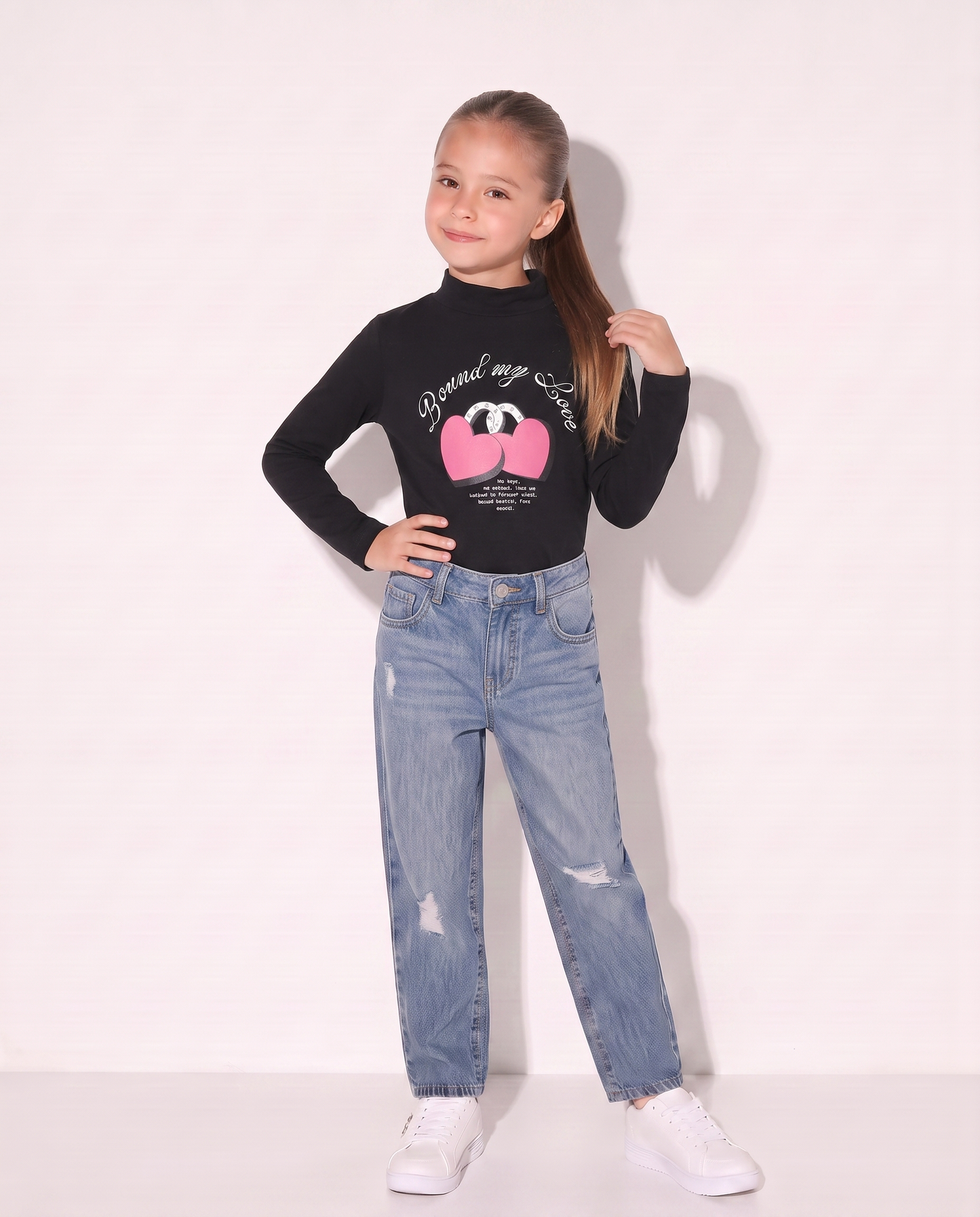 Long Sleeve Cotton Stretch Pullover - Black