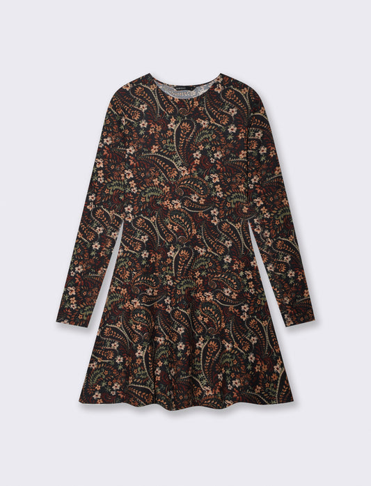 Short flared long sleeve dress - 