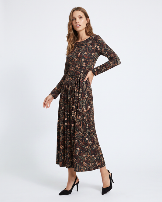 Vestito lungo a manica con arricciatura - var 1