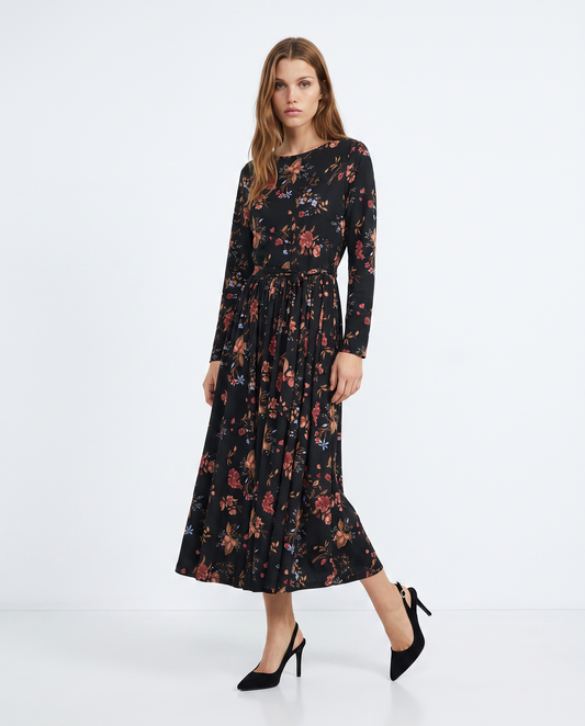 Vestito lungo a manica con arricciatura - var 2