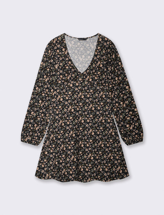 Printed short dress with V-neckline - 