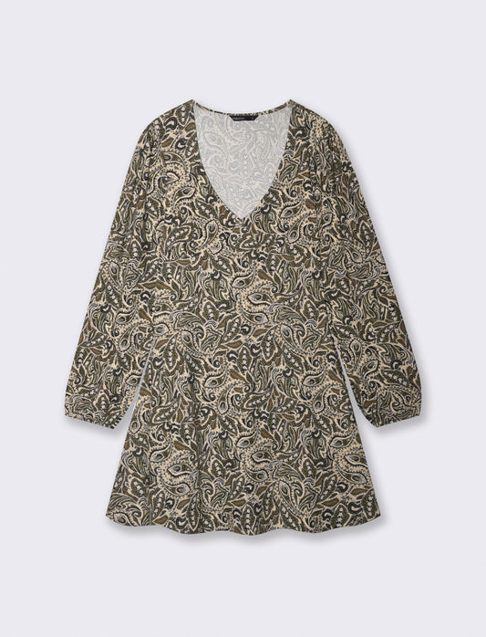 Printed short dress with V-neckline - 