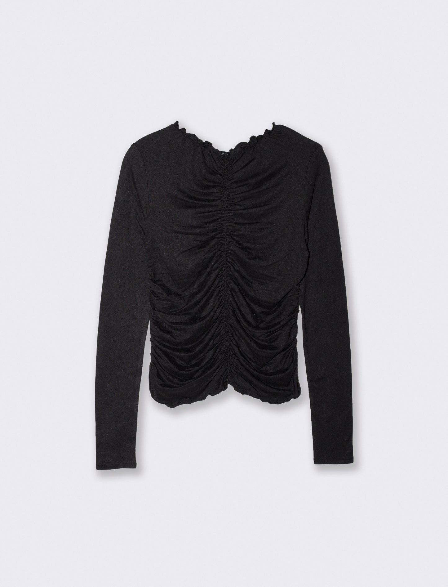T-shirt arricciata a manica lunga - Nero