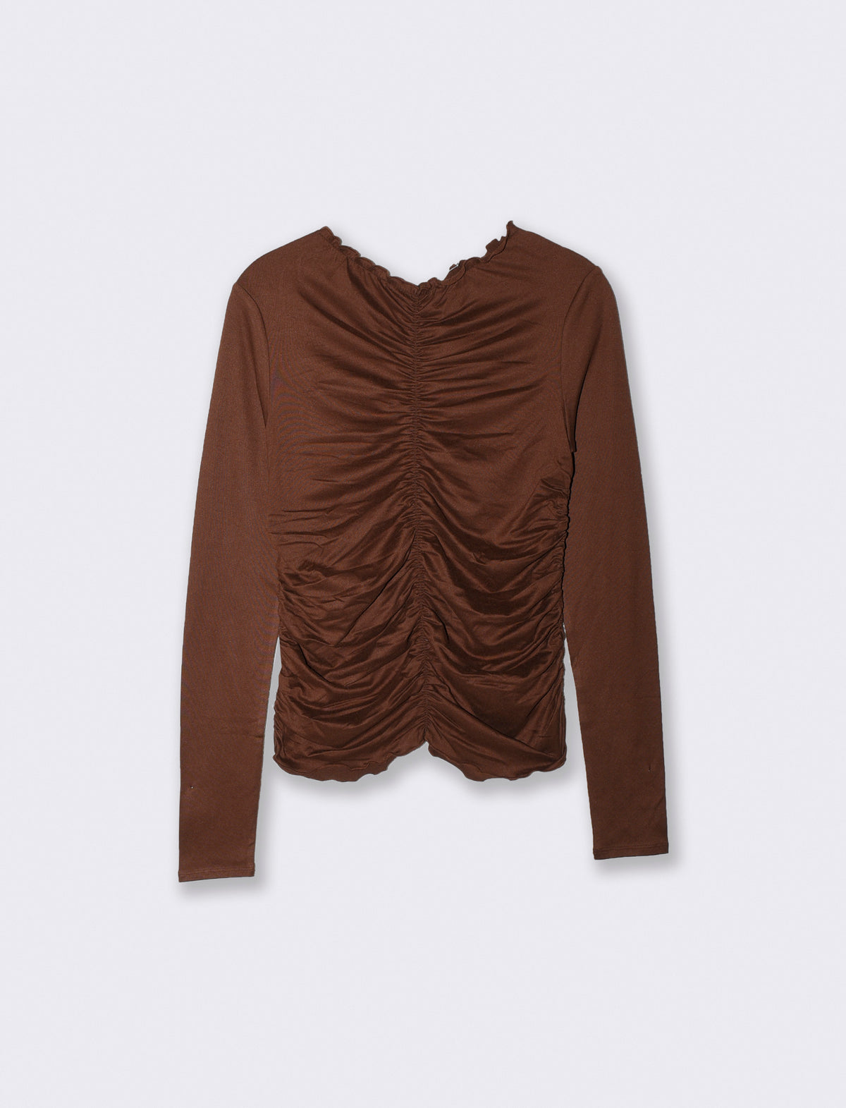 T-shirt arricciata a manica lunga - Marrone cioccolato