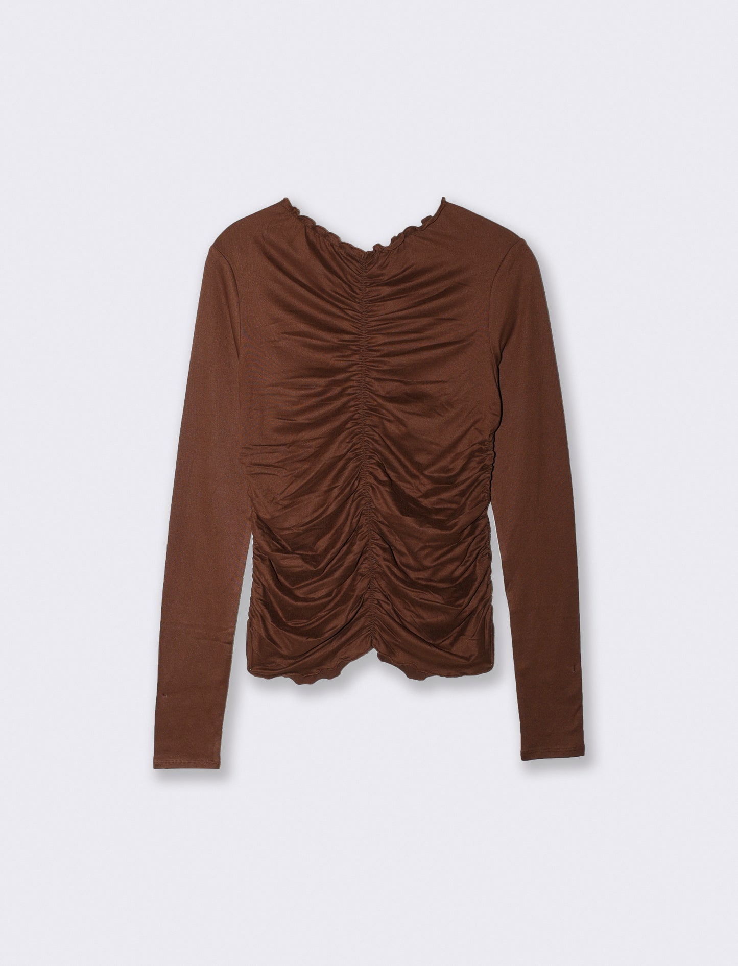 T-shirt arricciata a manica lunga - Marrone cioccolato