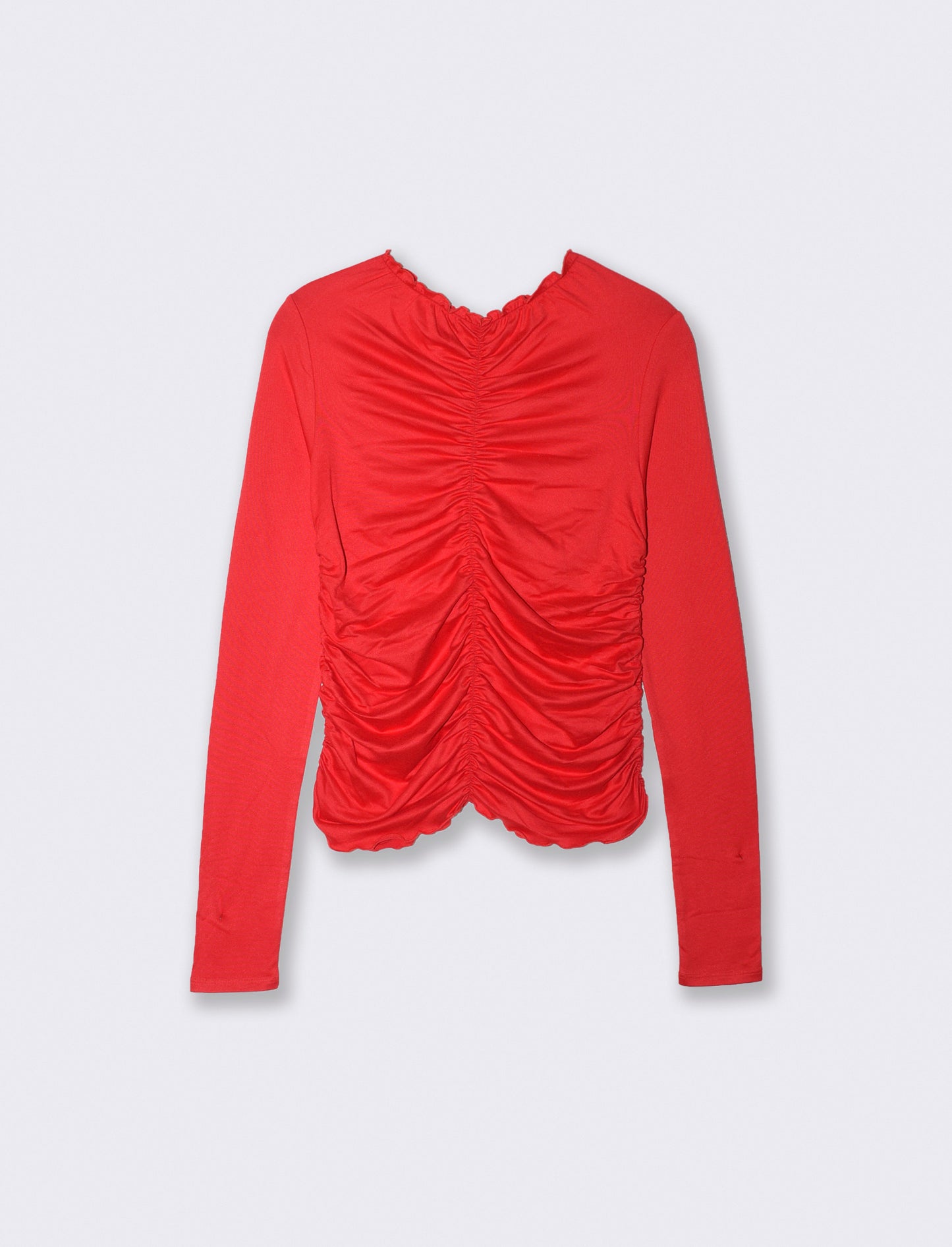 T-shirt arricciata a manica lunga - Rosso