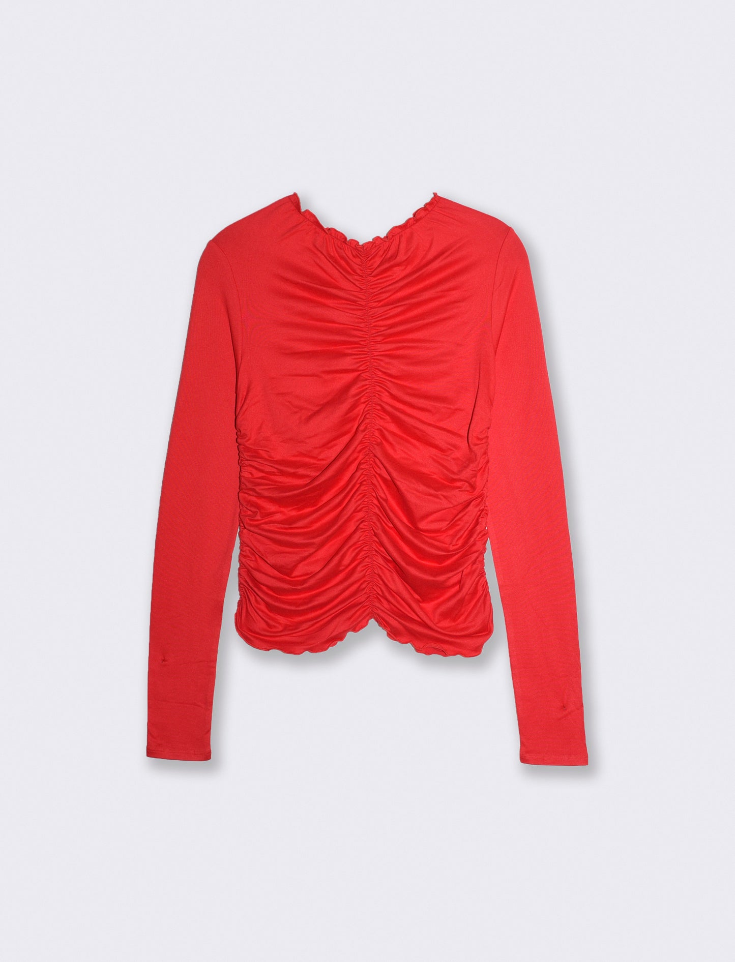 T-shirt arricciata a manica lunga - Rosso