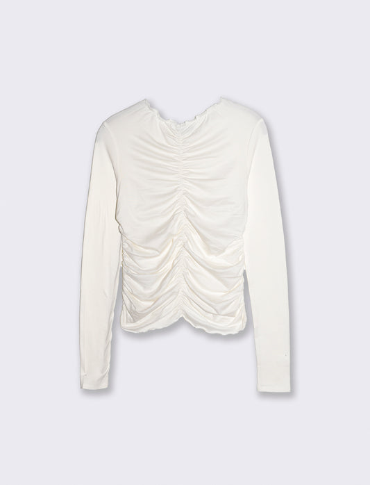 T-shirt arricciata a manica lunga - Avorio