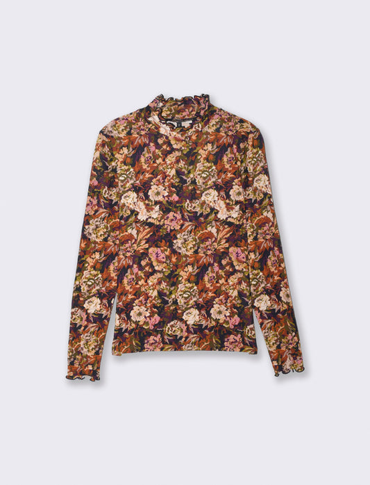 Long sleeve T-shirt with ruffled collar - 
