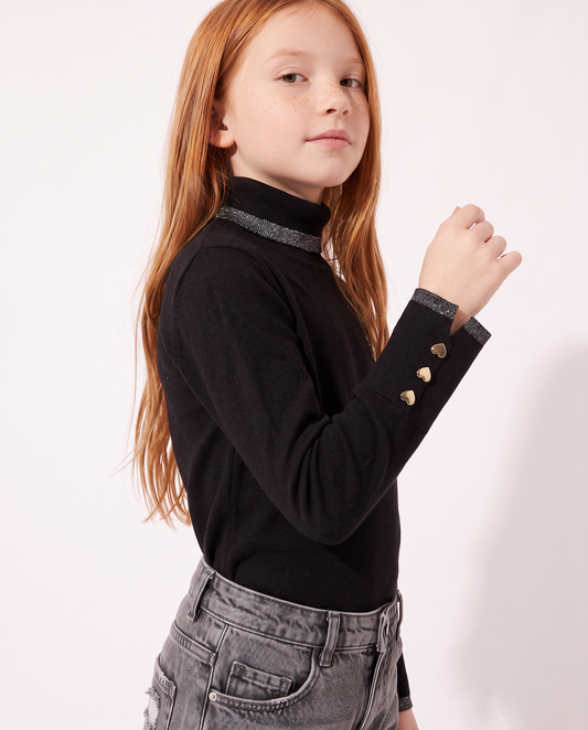 Lupetto with high collar and metallic trim - Black