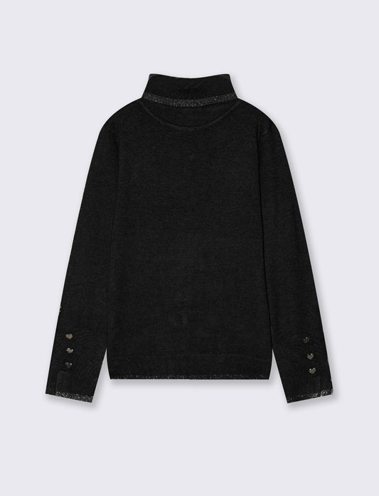 Lupetto with high collar and metallic trim - Black