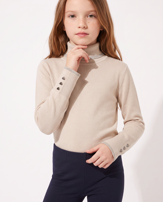 Lupetto with high collar and metallic trim - Beige