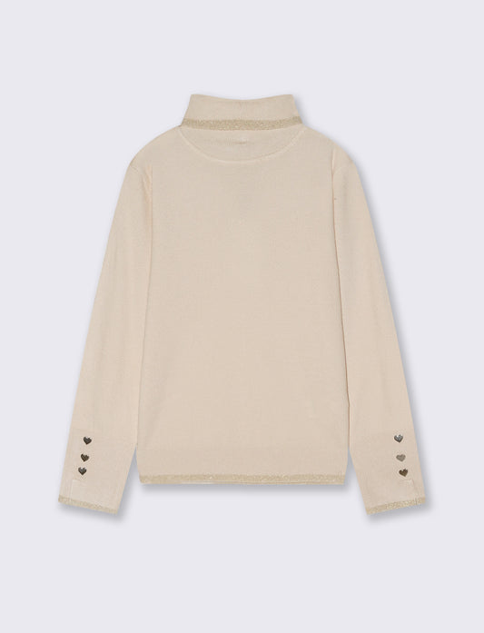 Lupetto with high collar and metallic trim - Beige