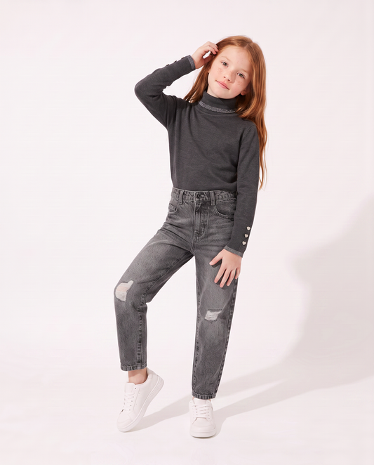 Lupetto with high collar and metallic trim - Grey