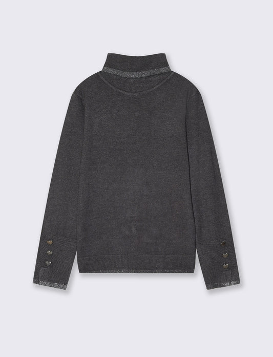 Lupetto with high collar and metallic trim - Grey