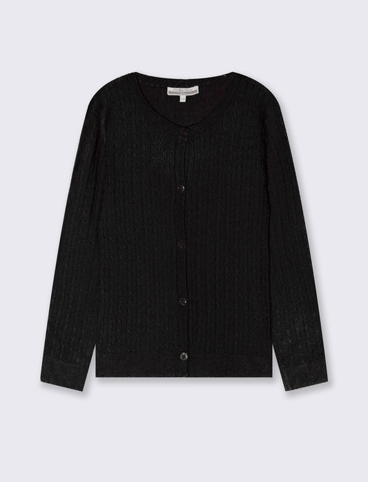 Cardigan girocollo a maniche lunghe treccia - Nero