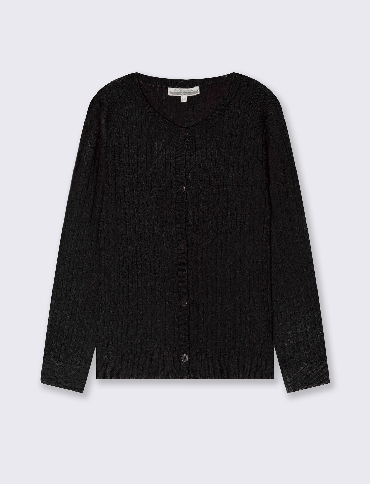 Cardigan girocollo a maniche lunghe treccia - Nero