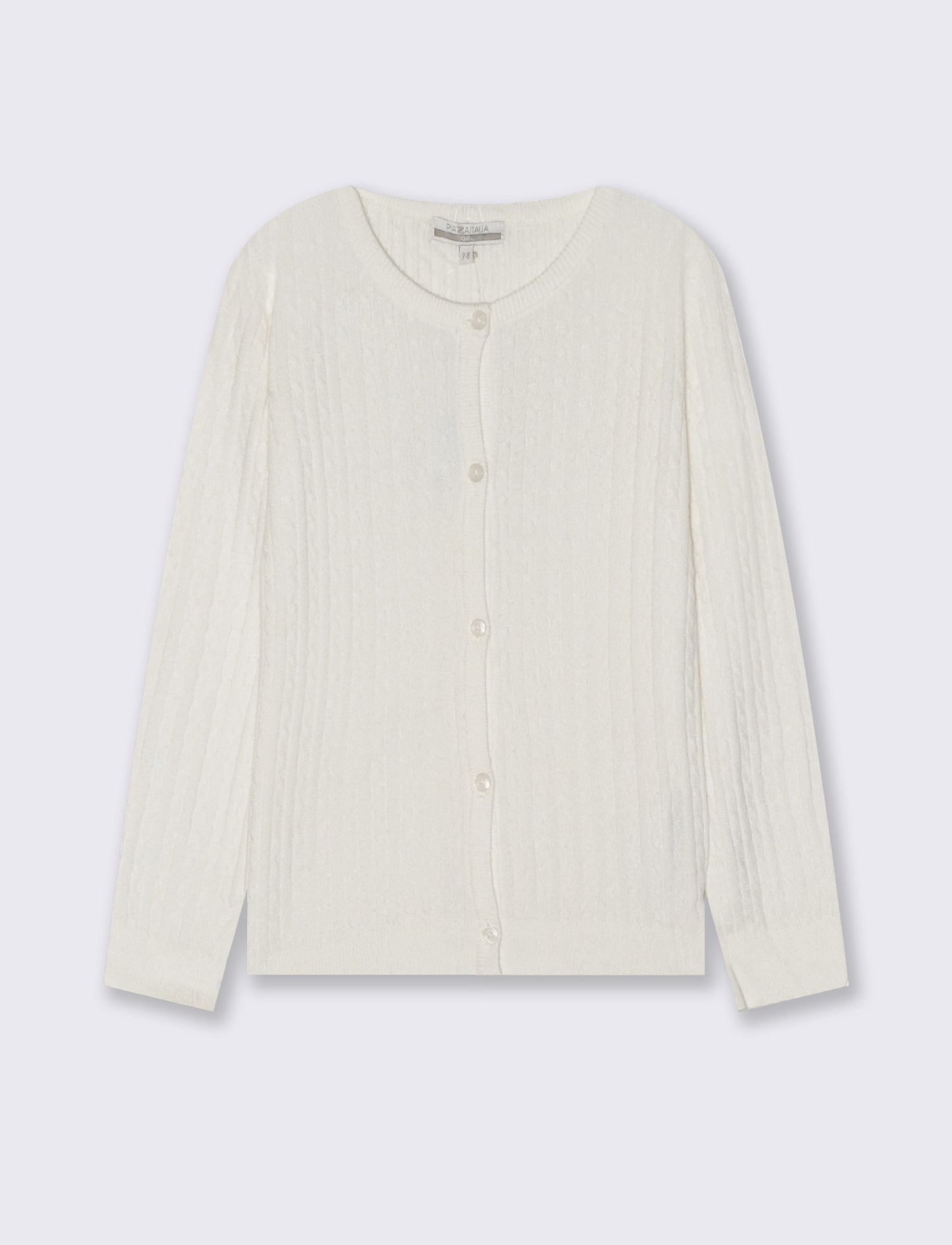 Cardigan girocollo a maniche lunghe treccia - Bianco latte