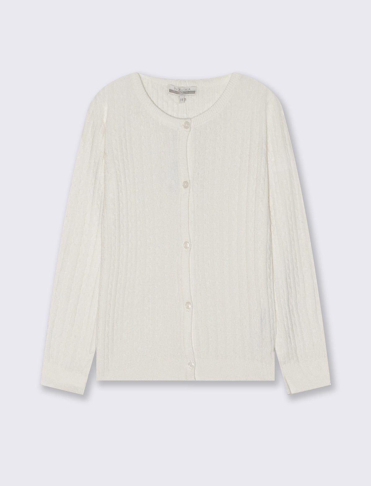 Long Sleeve Crew Neck Cardigan Braid - White