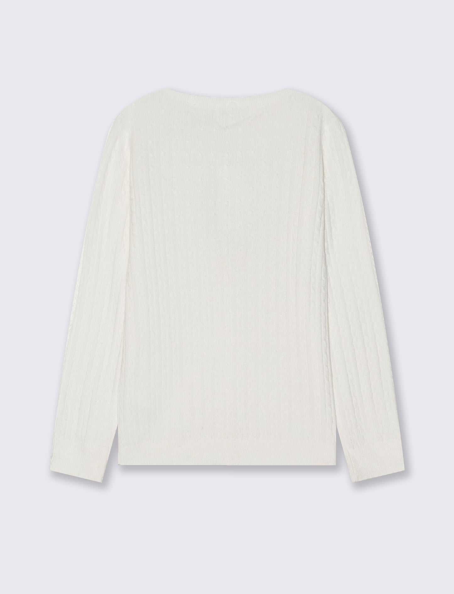Cardigan girocollo a maniche lunghe treccia - Bianco latte