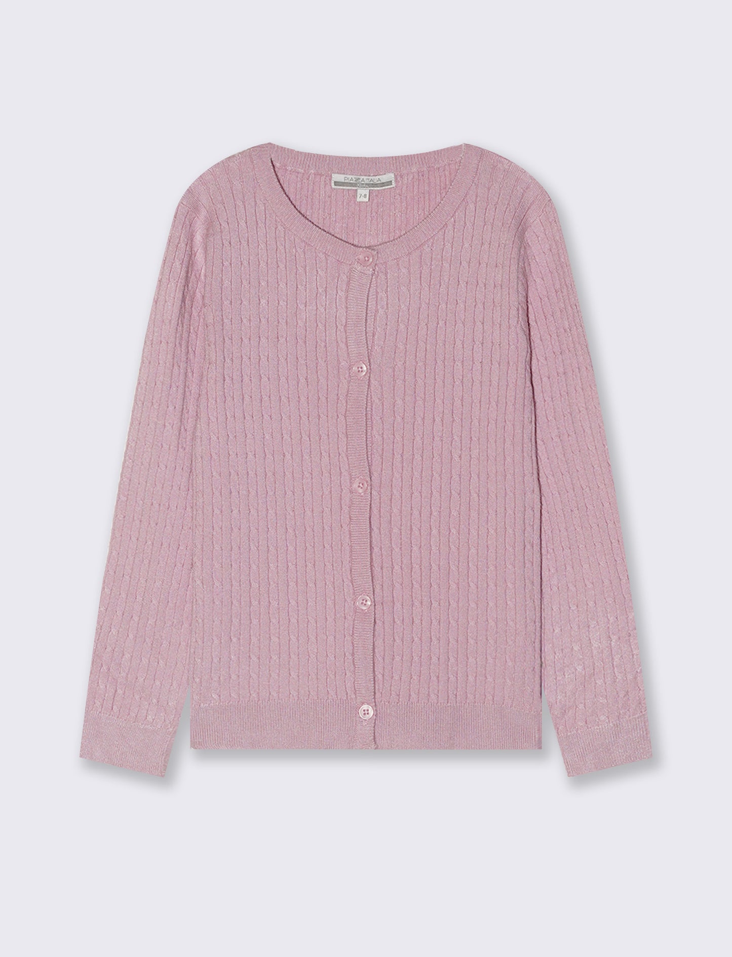Cardigan girocollo a maniche lunghe treccia - Rosa polvere