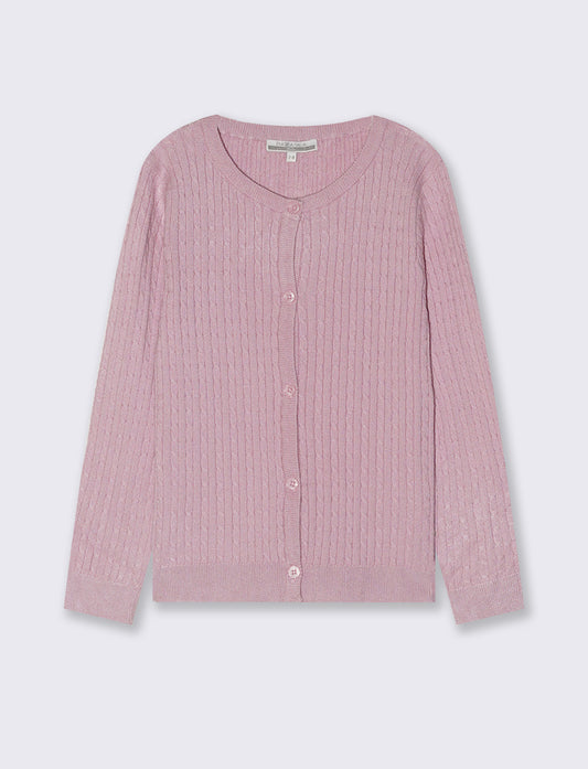 Cardigan girocollo a maniche lunghe treccia - Rosa polvere