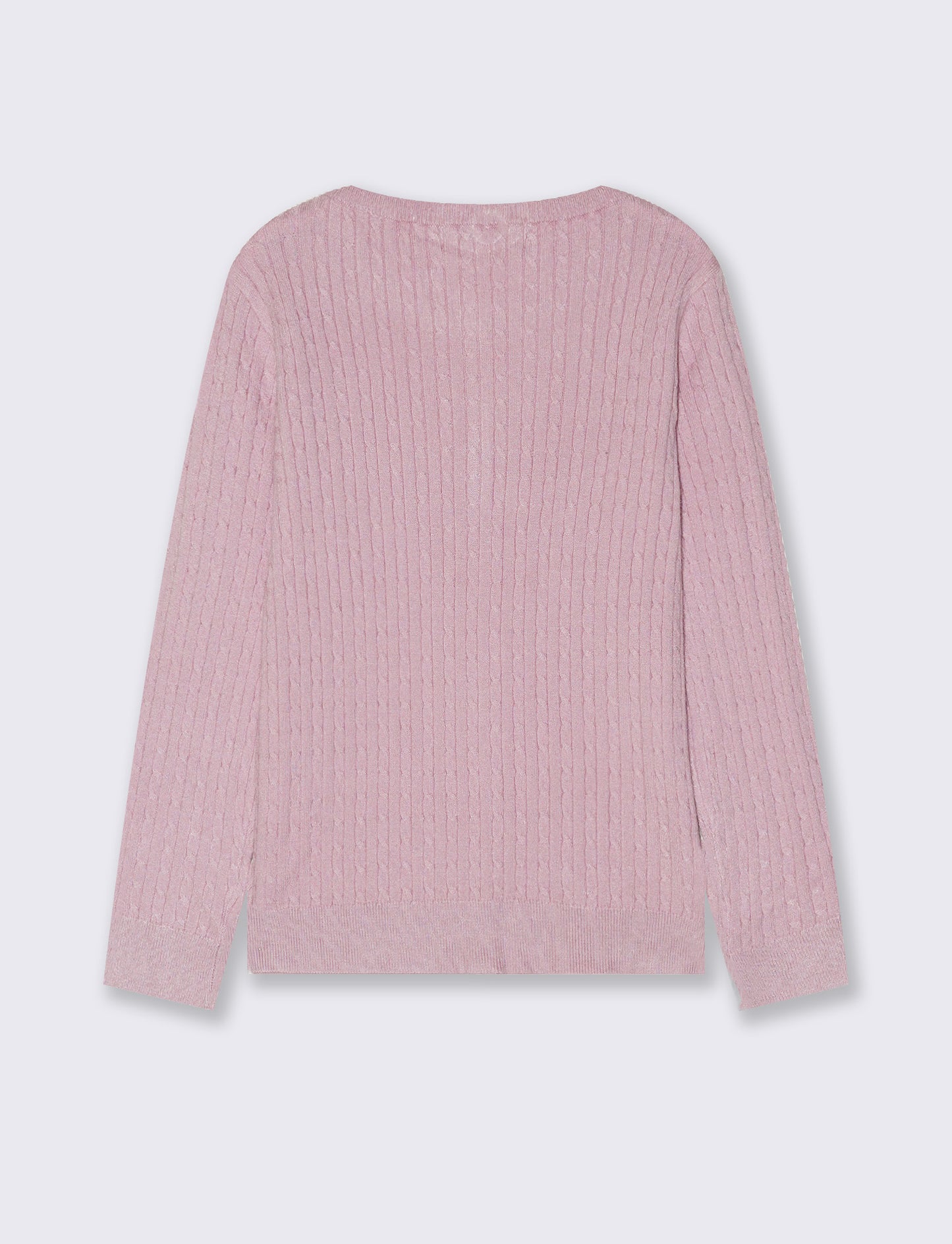 Cardigan girocollo a maniche lunghe treccia - Rosa polvere