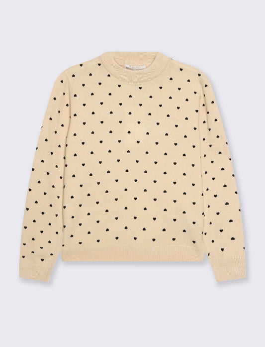 High neck sweater with flocked print - Beige