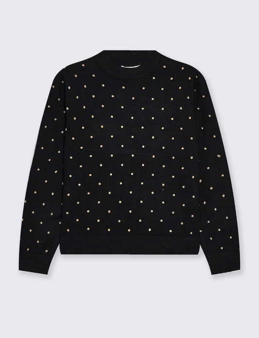 High neck sweater with flocked print - Black