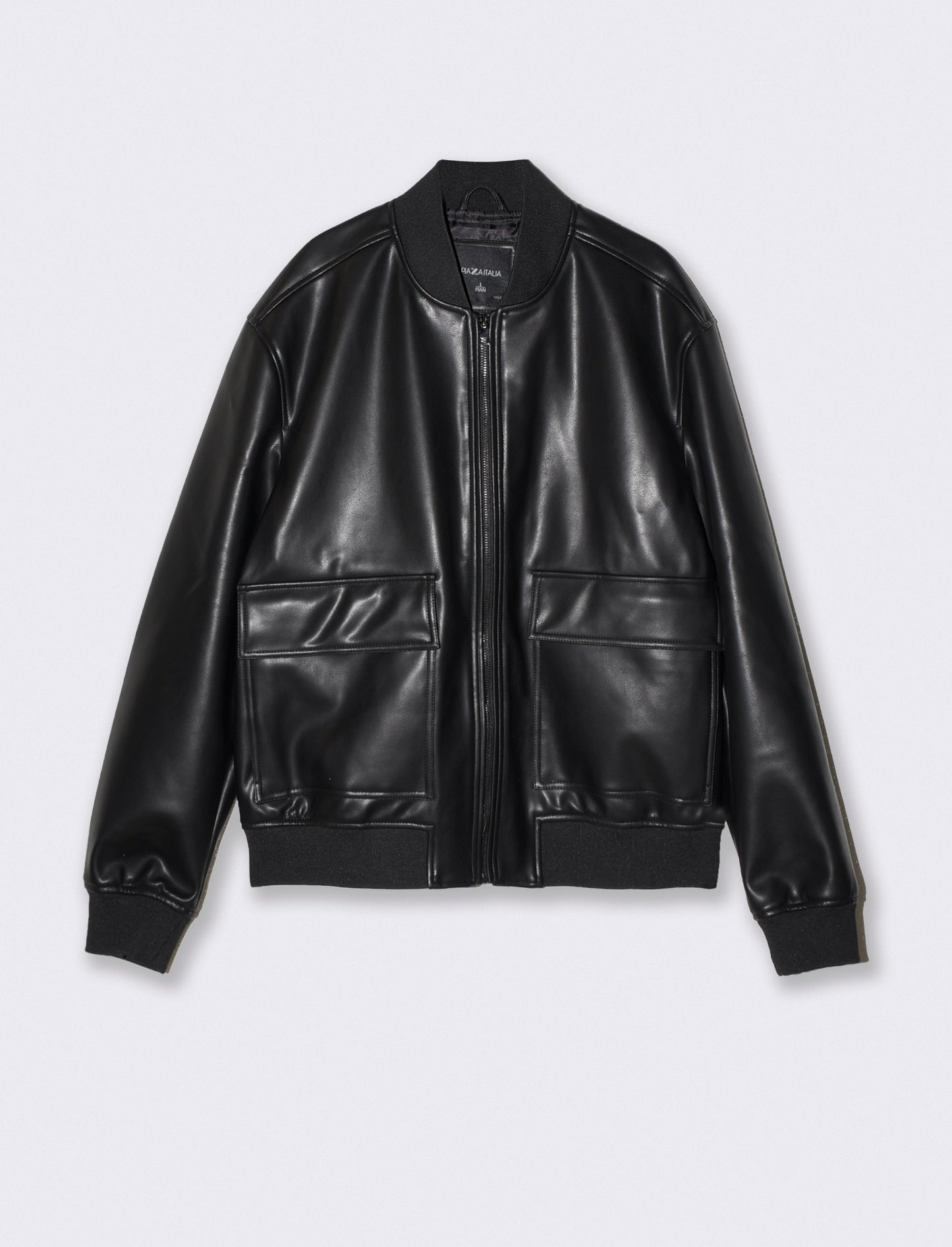 Bomber jacket with leather effect and pockets - Black