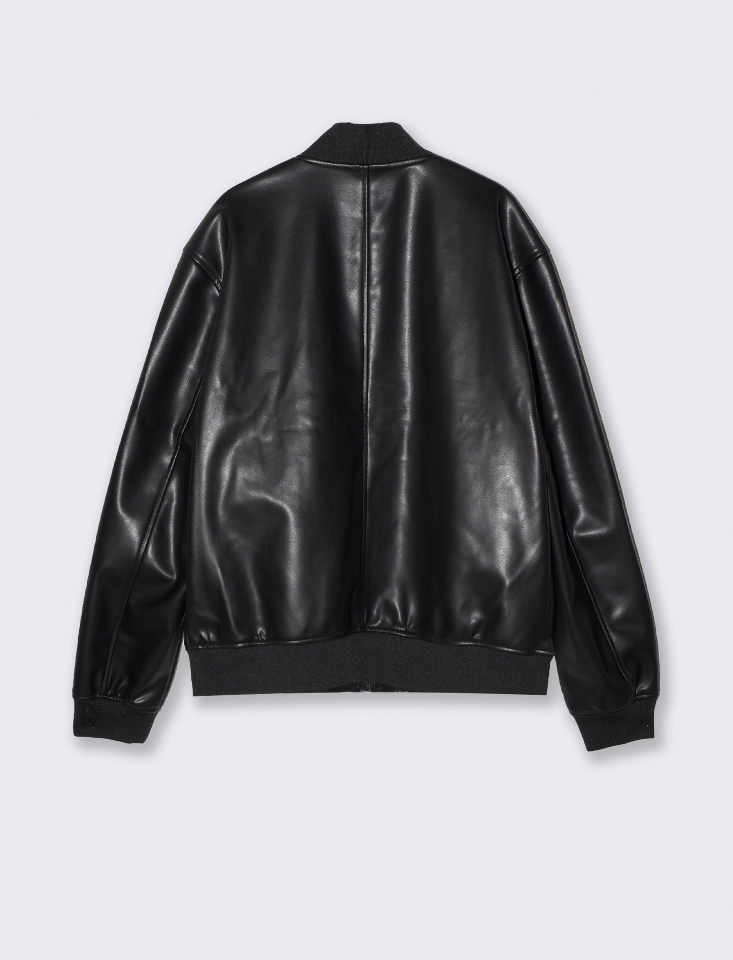 Giubbotto bomber effetto pelle con tasche - Nero