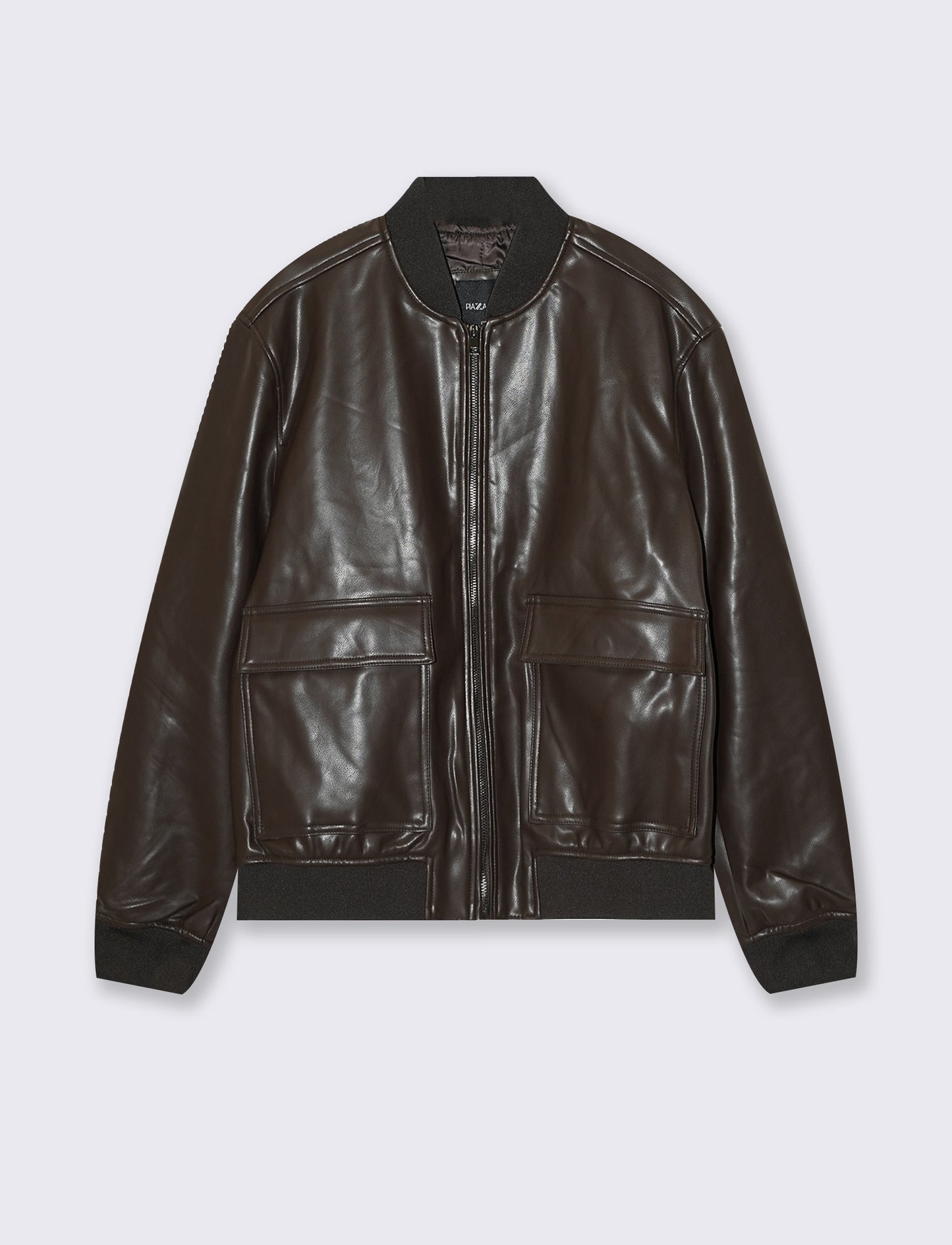 Giubbotto bomber effetto pelle con tasche - Moro