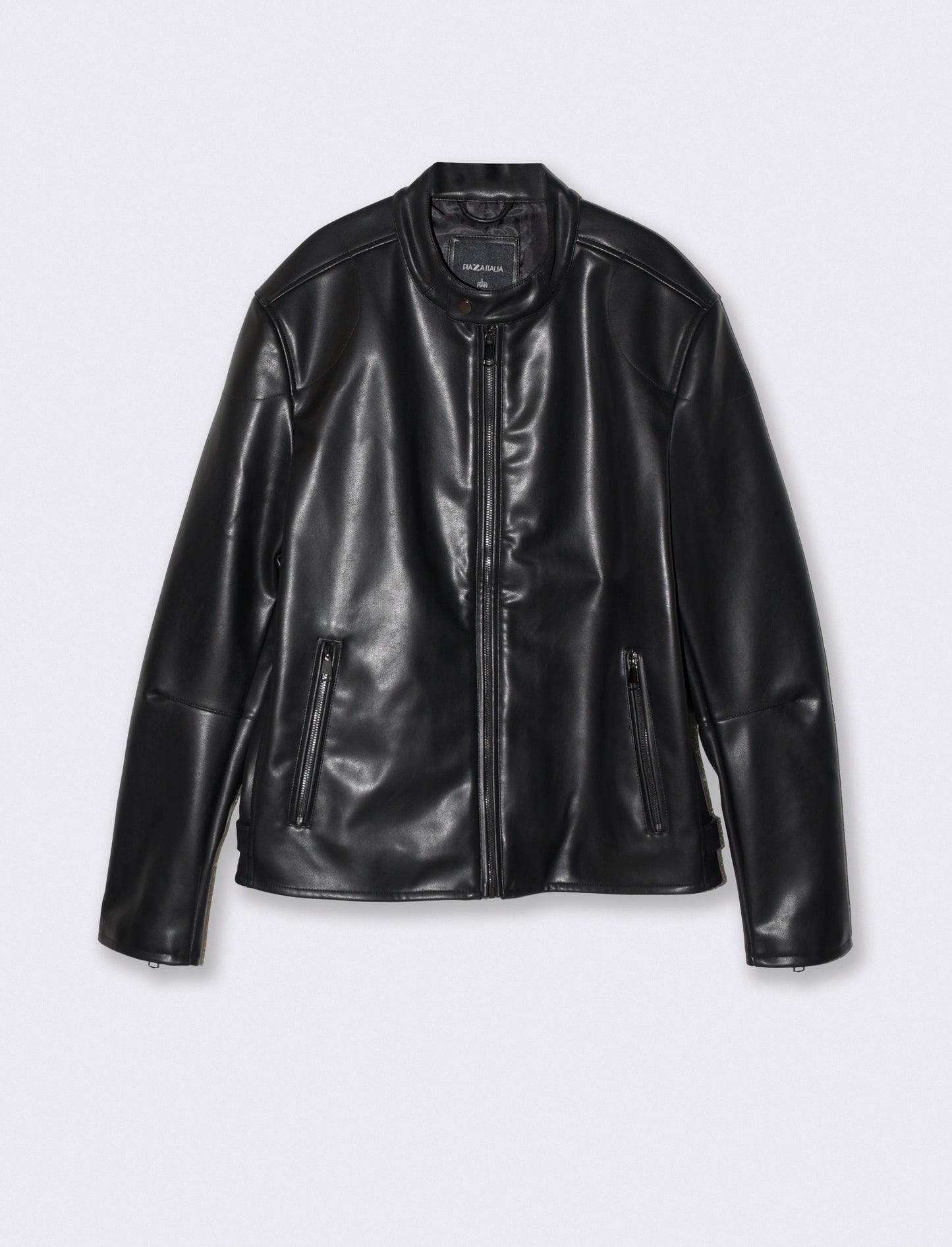 Biker Jacket Leather Effect with Collar - Black