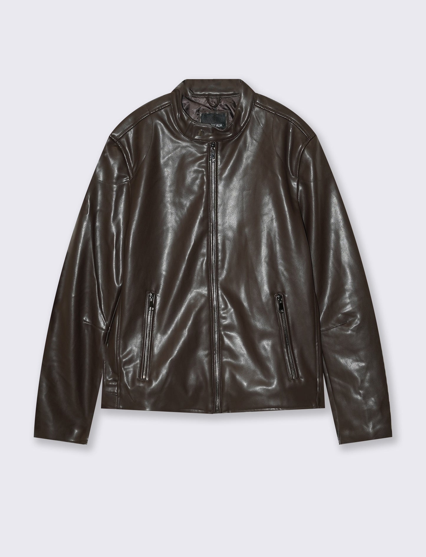 Giubbotto Biker Effetto Pelle con Collo - Moro