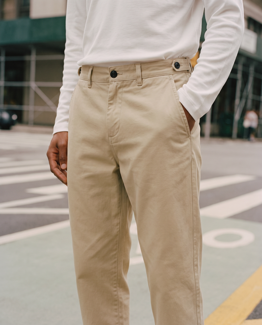 Pantaloni Chino Regular Fit in Twill - Beige