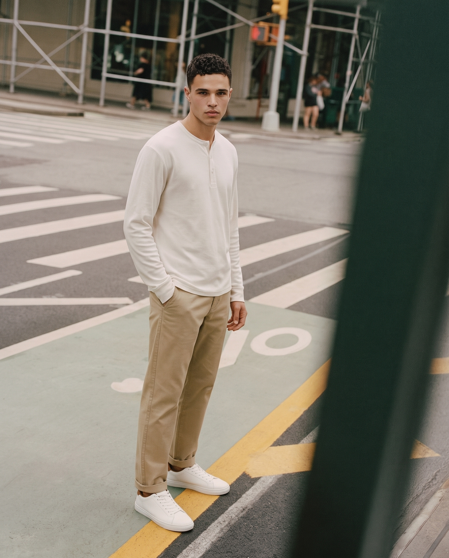 Pantaloni Chino Regular Fit in Twill - Beige